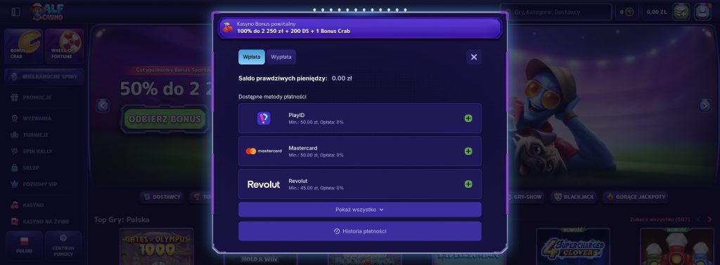 Alf Casino metody płatności