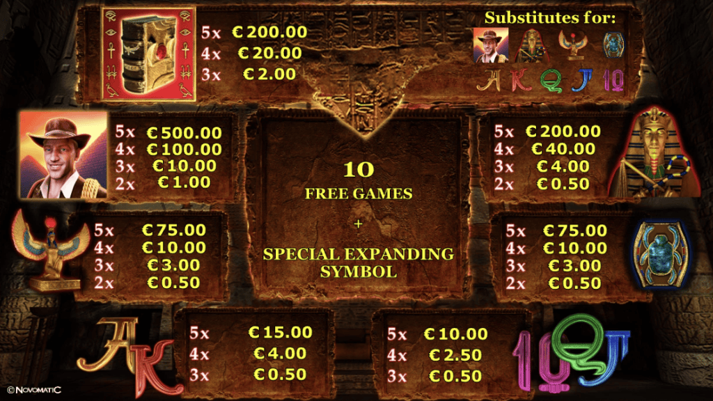 Book of Ra deluxe paytable