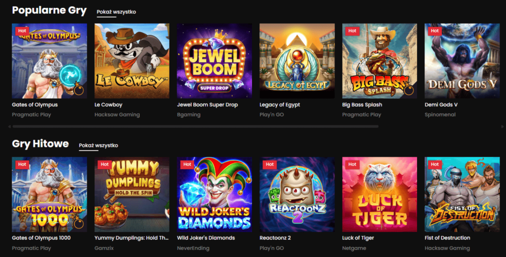 Wybór gier w Tokyo Casino