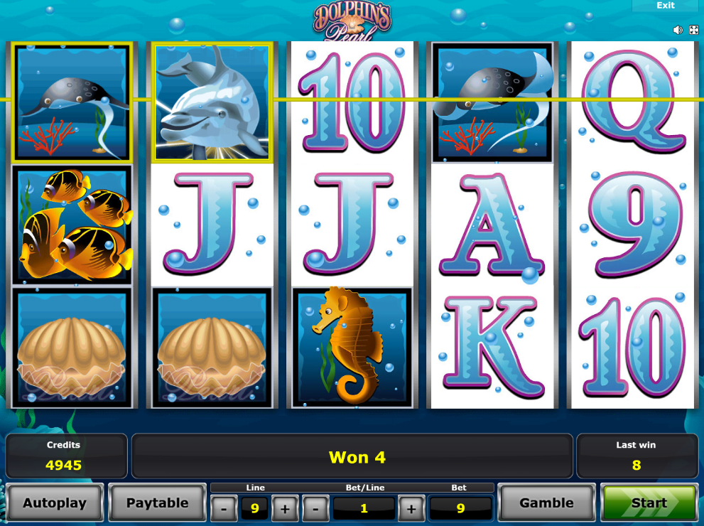 9 aktywnych linii i wygrana na jednej z nich w Dolphins Pearl