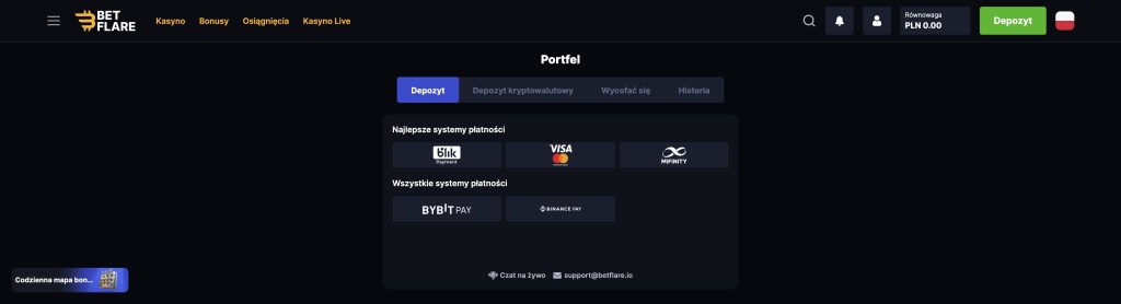 Betflare Casino metody płatności