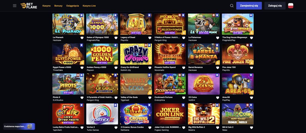 Betflare Casino wybór gier