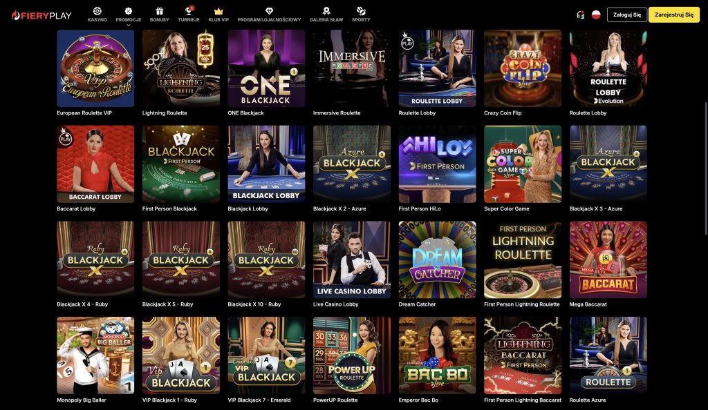 FieryPlay Casino Gry kasynowe na żywo