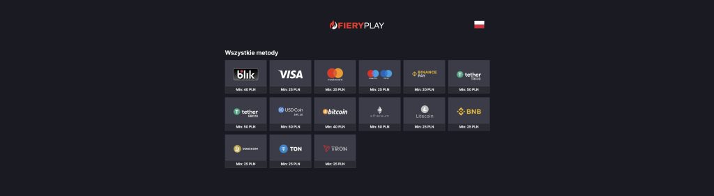 FieryPlay Casino Metody płatności