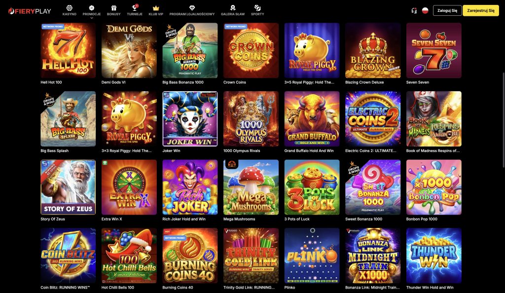 FieryPlay Casino Oferta gier hazardowych