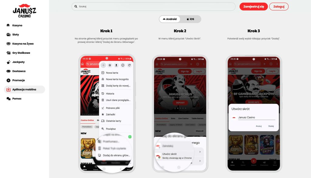Janusz Casino - w wersji mobilnej