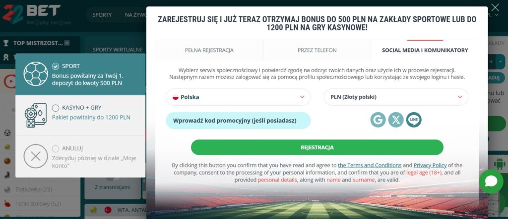 Wybierz bonus powitalny