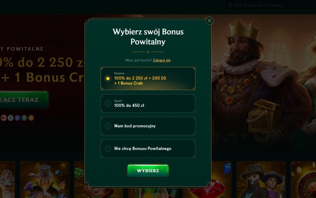Wybierz swój bonus powitalny