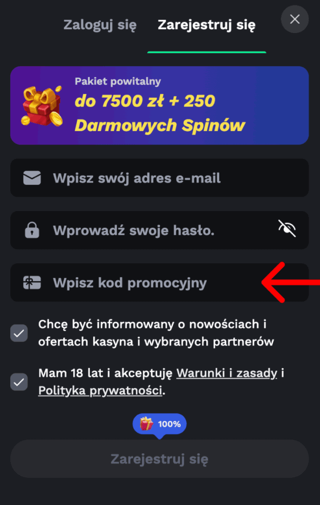Wpisz kod promocyjny.