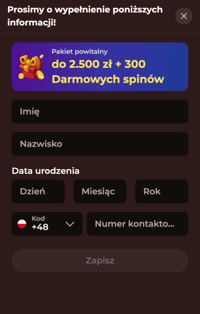 Podaj informacje o sobie - 