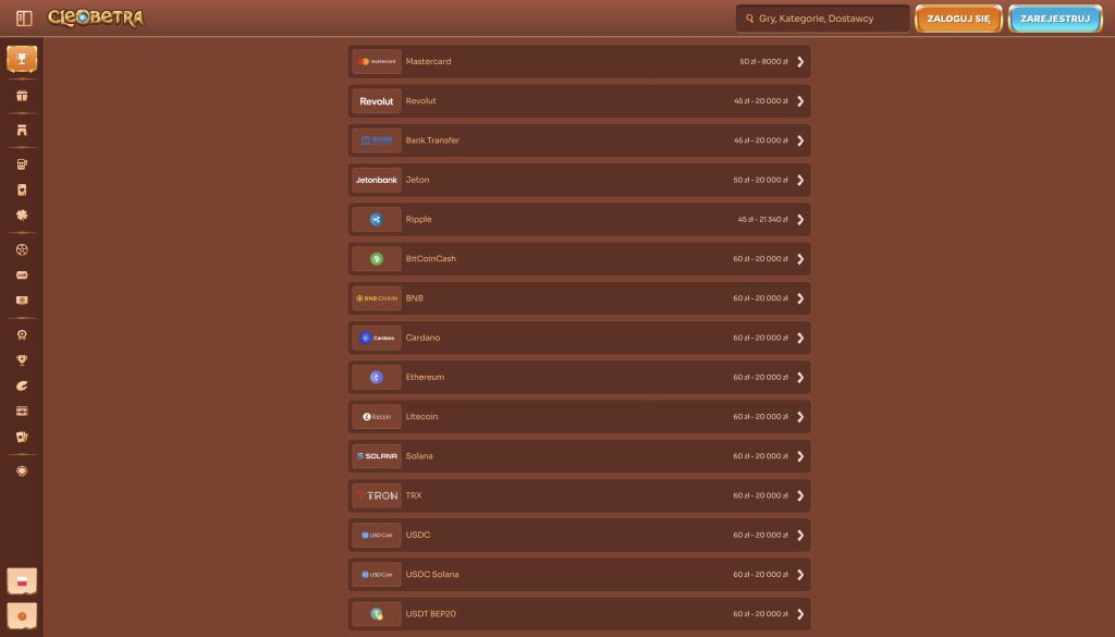 Wpłaty i wypłaty w Cleobetra