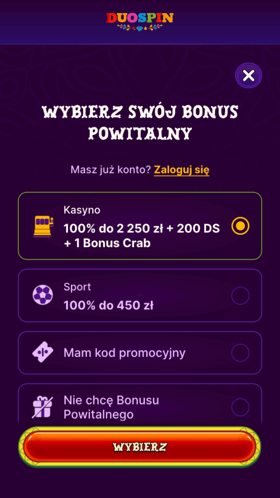 Wybierz bonus na start