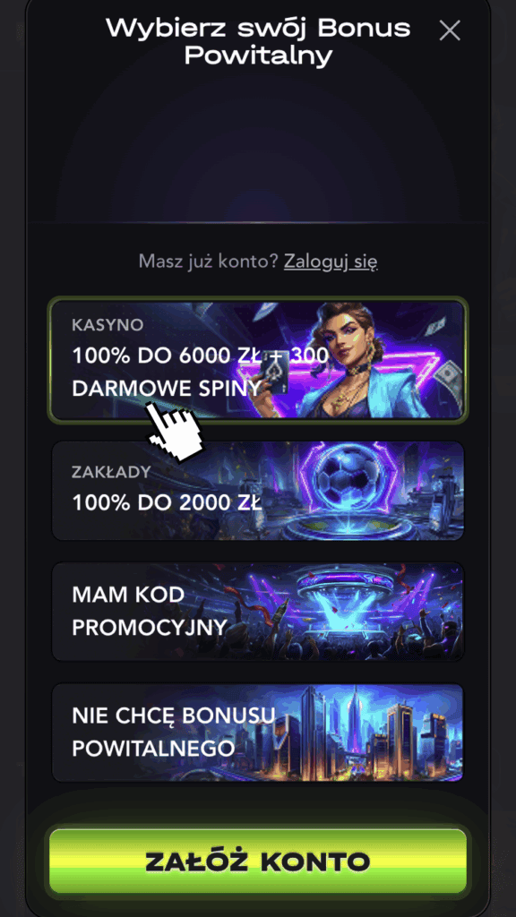 Wybierz swój bonus powitalny