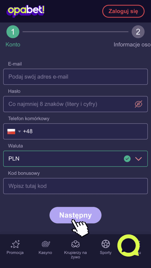 Wpisz niezbędne dane