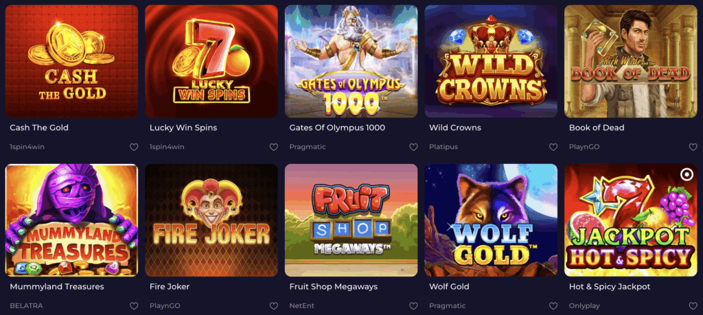 Interfejs kasyna Spinoloсo z grami