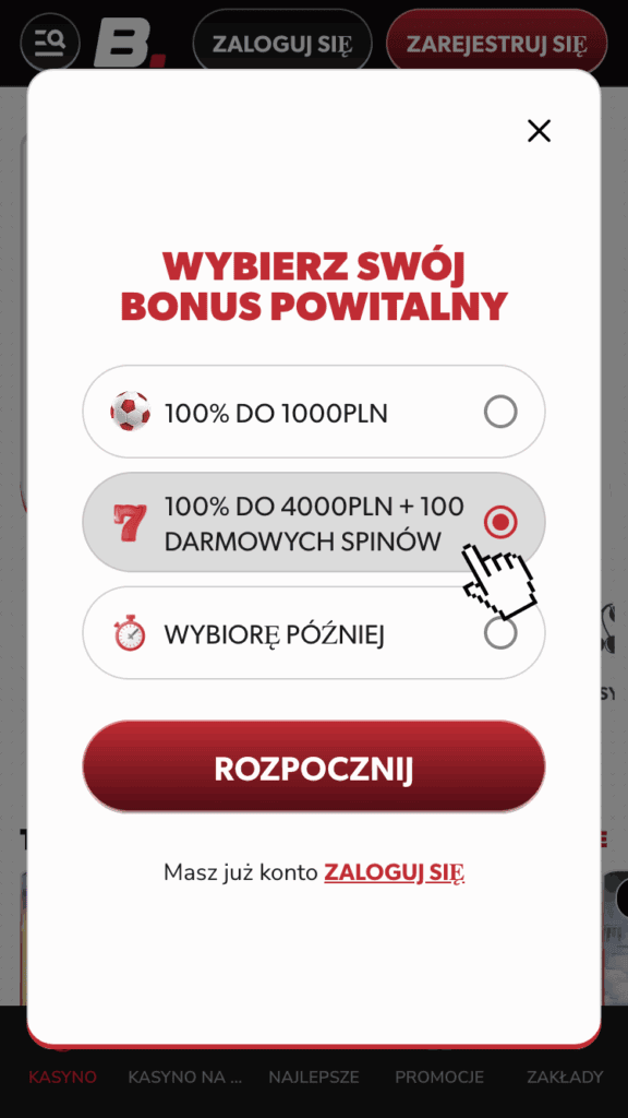 Odbierz bonus powitalny