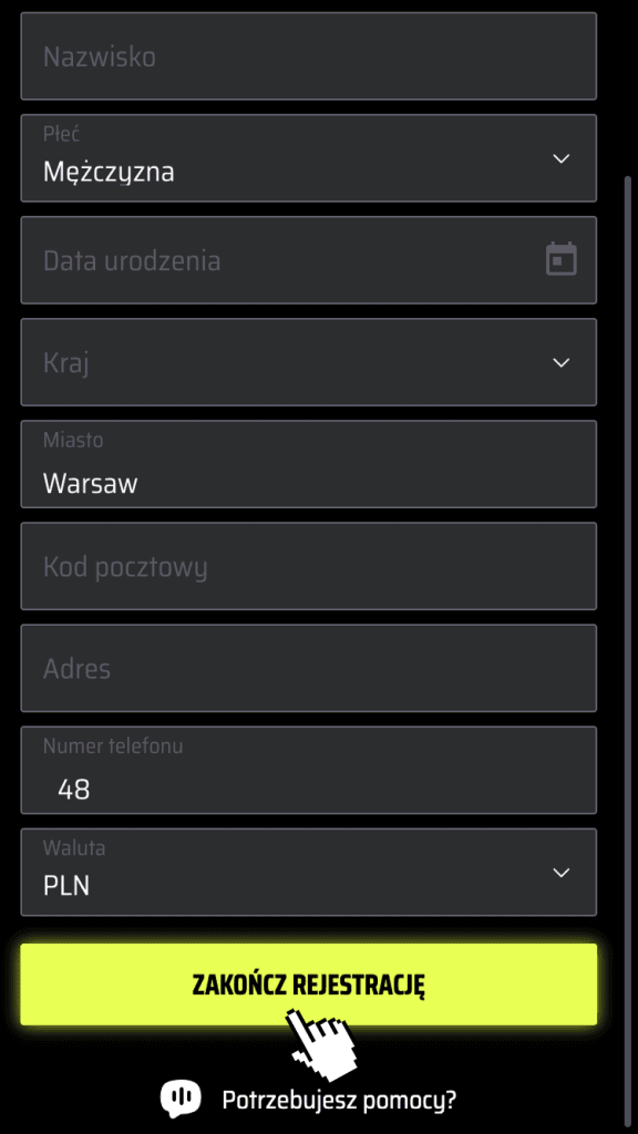 Uzupełnij szczegółowe dane
