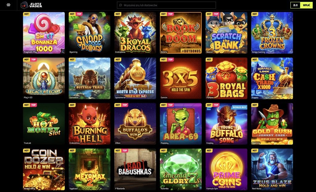 Wybór gier w SlotsVader casino