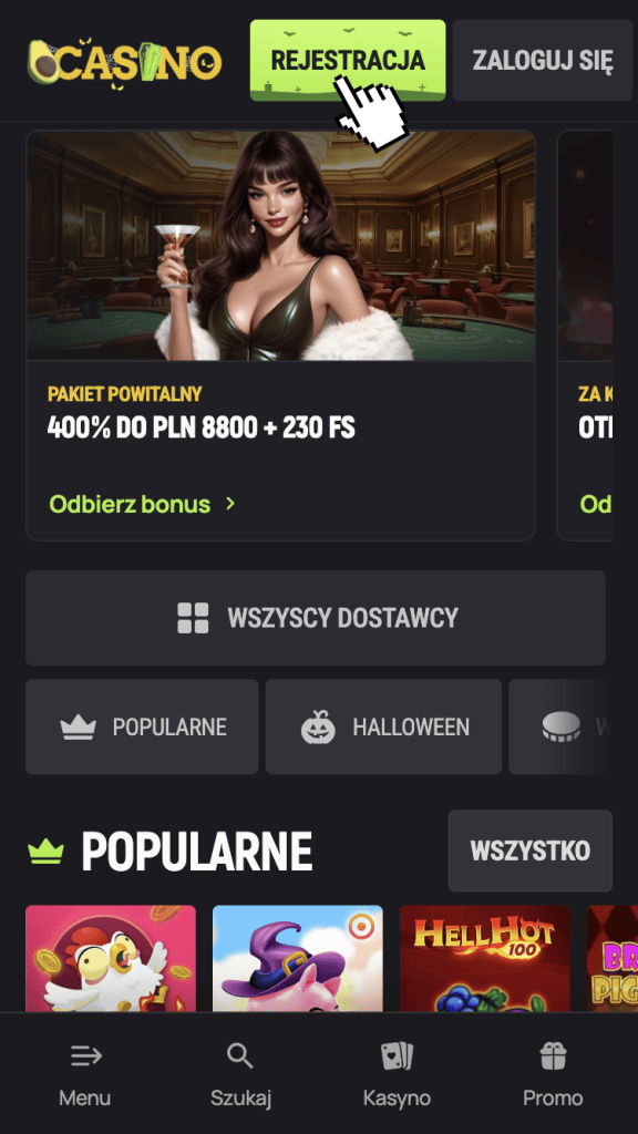 Przejdź do kasyna i rozpocznij rejestrację