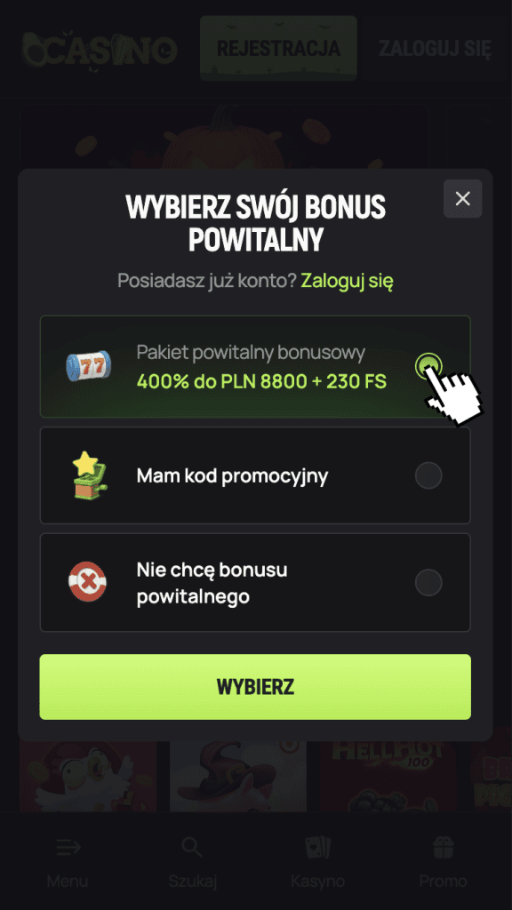 Wybierz swój bonus powitalny