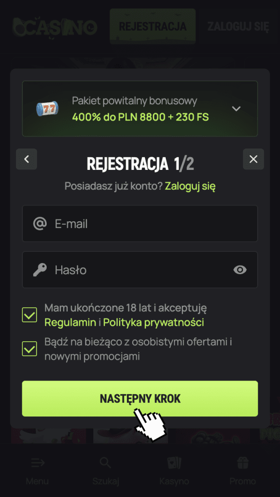 Podaj dane logowania do Avocasino