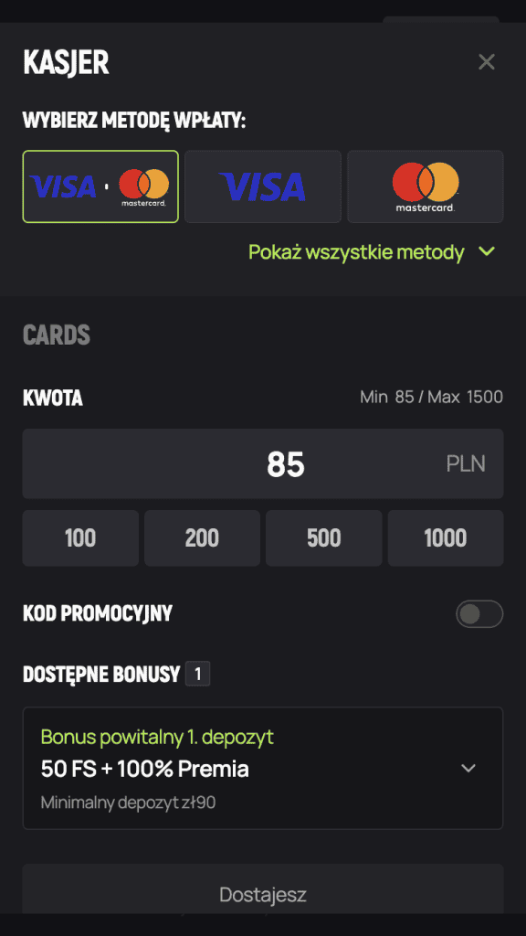 Wpłać środki, odbierz bonus i graj