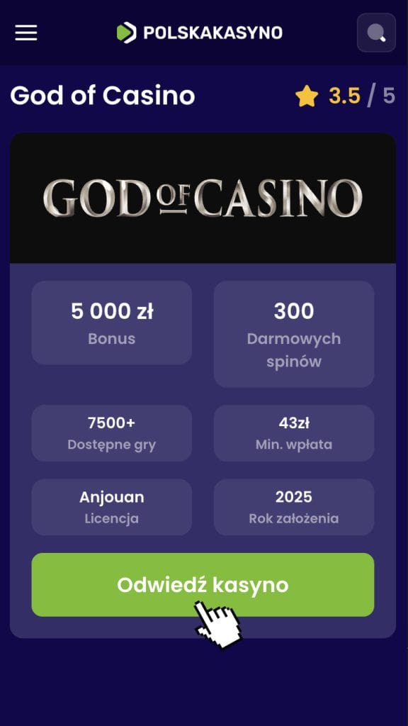 Wejdź na stronę kasyna God Of