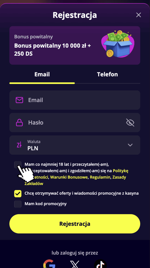 Wypełnij formularz rejestracyjny