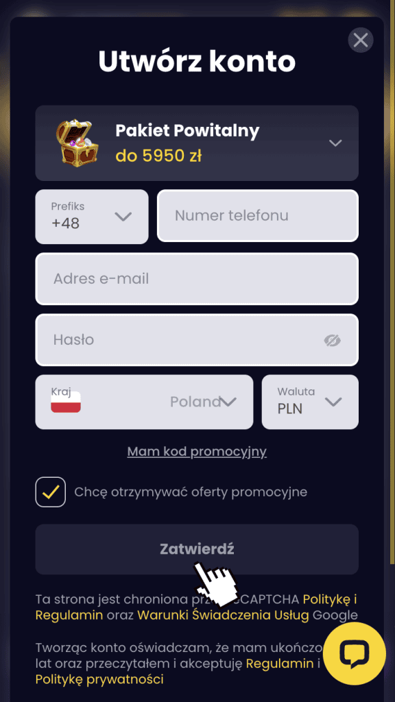 Uzupełnij formularz rejestracyjny