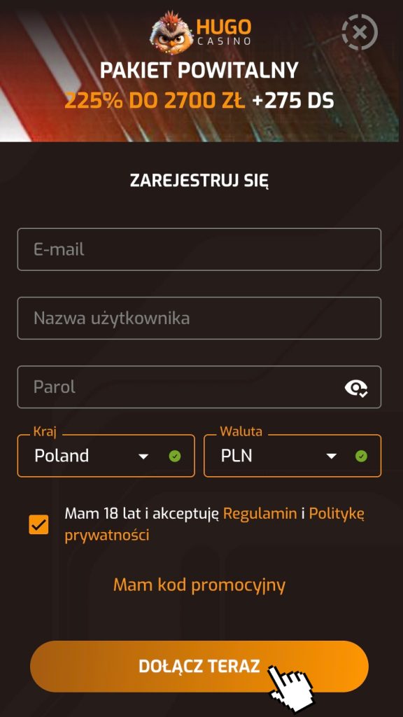 Uzupełnij formularz rejestracyjny