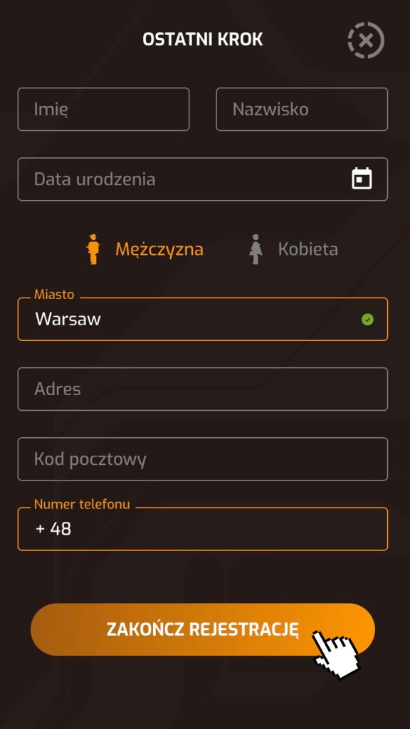 Wpisz pozostałe dane i ciesz się grą w kasynie