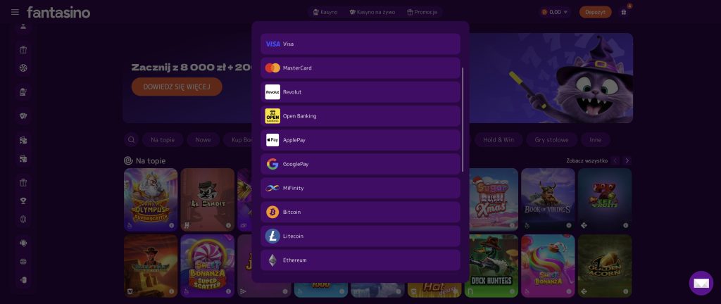 Fantasino - Metody płatności