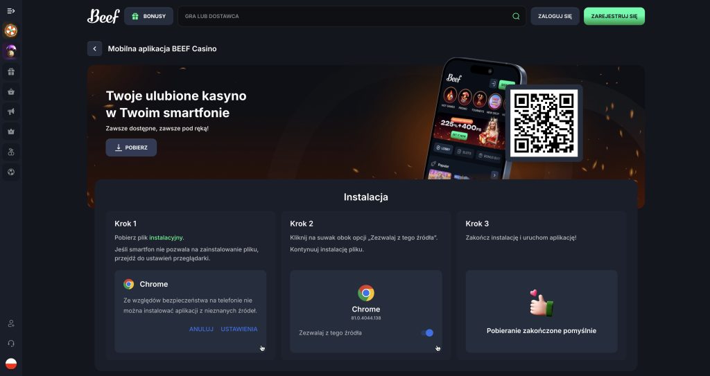 Beef Casino na urządzeniach mobilnych