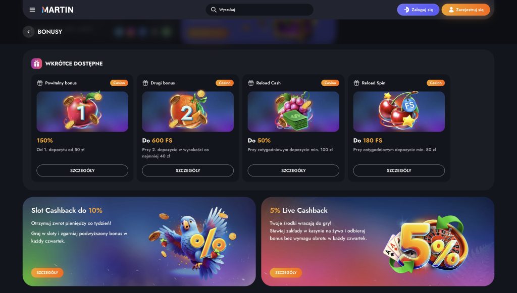 Bonusy kasynowe Martin