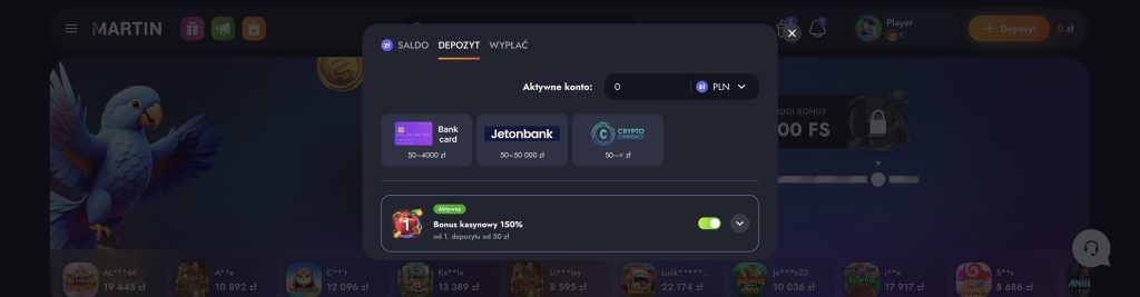 Martin Casino wpłaty i wypłaty