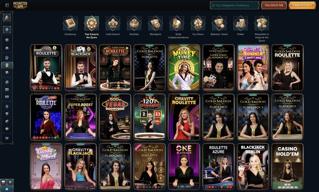 Monster Win Casino gry kasynowe na żywo